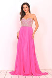 2024 A Line Sweetheart Beaded Bodice Prom Dresses Chiffon Sweep P8YC1KZQ