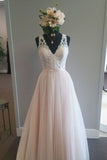 2024 Fantastic Tulle V Neck With Appliques And Sash A Line PNZLFXZ5