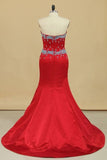 2024 Mermaid Sweetheart Prom Dress Satin With Beading Court PARXP1PJ