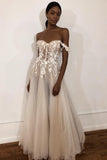 Unique Off the Shoulder Ivory Long Wedding Dress with Appliques, Sweetheart Wedding Gowns STK15461