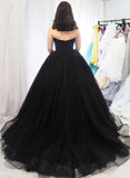 Sweetheart Tulle Ball Gown Black Formal Prom Dresses, Sleeveless Lace up Evening Dresses STK15442