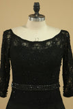 2024 Black Mother Of The Bride Dresses 3/4 Length Sleeve A Line Chiffon & Lace Sweep PPRLCCX8