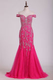 2024 Off The Shoulder Prom Dresses Mermaid/Trumpet With Beading Sweep PN4P3N8R