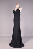 2024 Slim V Neck Prom Dress Sheath Floor Length Open Back Discount PJX4QJG5