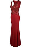 V Neck Sequin Beading Mermaid Sheath Long Prom Dresses