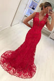 2024 New Arrival V Neck Lace Mermaid Prom Dresses PKYMMGEA