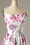 Short A-Line White Printed Open Back Homecoming Party Dress