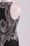 2024 Black Prom Dresses Scoop Beaded Bodice Floor Length Spandex PSHH66J8