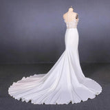 Mermaid Sheer Neck Mermaid Long Wedding Dress with Appliques, Wedding Gowns STK15265