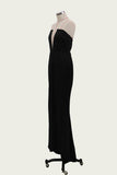 Sexy Black Mermaid V Neck Strapless Prom Dresses with Slit, Evening STK20435