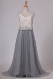 2024 Asymmetrical Spaghetti Straps Bridesmaid Dresses Tulle With Beading A PMG3JCZL