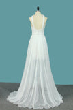 2024 V Neck Chiffon Prom Dresses Sheath With Beads And Slit P44N1MEE