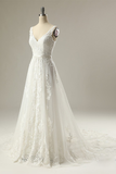 V-Neck Sleeveless Applique Backless Wedding Dress