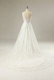 V-Neck Sleeveless Applique Backless Wedding Dress