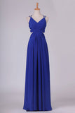 2024 A Line Prom Dresses Spaghetti Straps Chiffon With Ruffles And Beads Open P7AARKBF