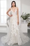 V-Neck Applique Long Wedding Dress