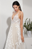 V-Neck Applique Long Wedding Dress