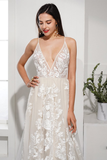 V-Neck Applique Long Wedding Dress