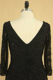 2024 Black Mother Of The Bride Dresses V Neck Chiffon With Beads 3/4 Length PGM8C2X3