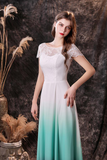 Unique Short Sleeve Ombre Mint Chiffon Wedding Dress