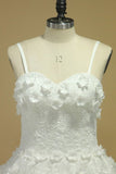 2024 A Line Spaghetti Straps Court Train Wedding Dresses Tulle With Applique And Handmade PNPCN3JZ