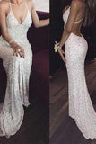 White sequin mermaid long prom dress for teens sequin evening dress