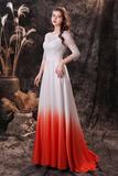 Simple Elegant Chiffon Ombre Lace Wedding Dress with Sleeves