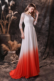 Simple Elegant Chiffon Ombre Lace Wedding Dress with Sleeves