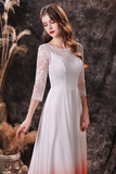 Simple Elegant Chiffon Ombre Lace Wedding Dress with Sleeves