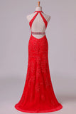 2024 Prom Dresses Column V Neck See-Through Tulle With Beading & PJLYQGPM
