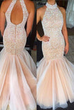 2024 High Neck Prom Dresses Mermaid/Trumpet With Beading Tulle Zipper PZEJ7FSN