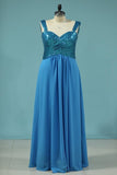 2024 Bridesmaid Dresses Straps Sequined Bodice A Line Chiffon PHRP88KJ