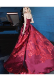 Unique A Line Strapless Burgundy Satin Prom Dresses With Appliques Formal STKPYZN65CB