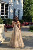 Sparkly A Line Off the Shoulder Prom Dresses with V Back, Long Dance Dresses STK15600