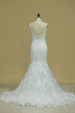 2024 Court Train Mermaid Spaghetti Straps Tulle With Applique Wedding P5AY479M