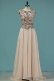 2024 Chiffon Scoop Beaded Bodice Prom Dresses A Line P8C4CGMZ