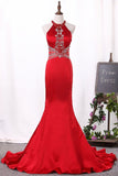 2024 Mermaid Scoop Satin Open Back Prom Dresses PT5PR8B4