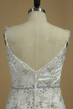 2024 A Line Wedding Dresses Spaghetti Straps Beaded P1GK4GS7