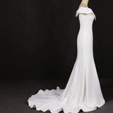 Mermaid V Neck Ivory Simple Wedding Dress, Satin Unique Long Wedding Gowns STK15268