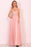 2024 A Line Spaghetti Straps Prom Dresses Chiffon With Beads PCHMT2AK