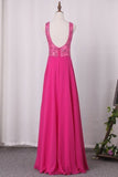 2024 A Line V Neck Chiffon Prom Dresses Beaded Bodice P1Y3MNYS