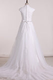 2024 A Line V Neck With Applique Wedding Dresses Tulle Court PQ7S7X4D