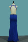 2024 Mermaid Prom Dresses Open Back Scoop With Beads PENFJ37F