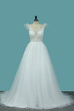 2024 A Line Spaghetti Straps Wedding Dresses Tulle & Lace With Applique P7DNS6EG