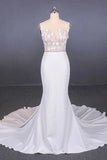 Mermaid Sheer Neck Mermaid Long Wedding Dress with Appliques, Wedding Gowns STK15265