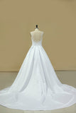 2024 A Line Scoop Wedding Dresses Satin With Beading PLM29JXD