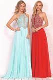 2024 A Line Chiffon Spaghetti Straps Prom Dresses With Beading Floor PAL1N2JN