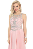 2024 Chiffon Scoop Prom Dresses A Line With Beads&Rhinestones Chiffon PLT761YX