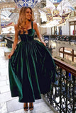 Vintage A-Line Sweetheart Straps Open Back Dark Green Velvet Floor Length Prom Dresses STK15481