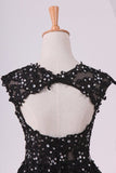 2024 Black Scoop Short/Mini Homecoming Dresses A Line Tulle With Applique And PDA6NT6M